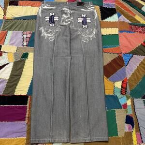 CJ Jeans Y2K Cyber Embroidered Grey Baggy Jeans 34Wx31L